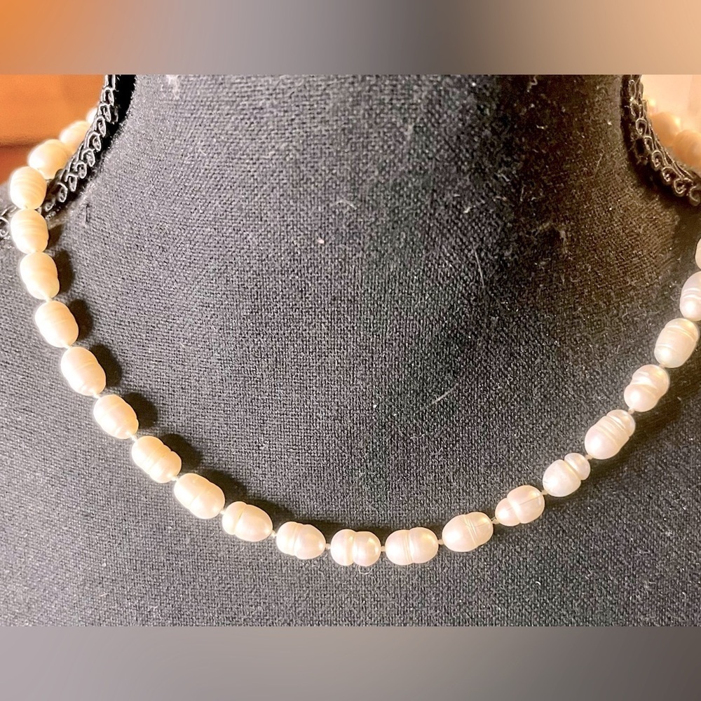Natural White Ringed Baroque Freshwater Pearl Strand Lustrous "Circle" Cultured